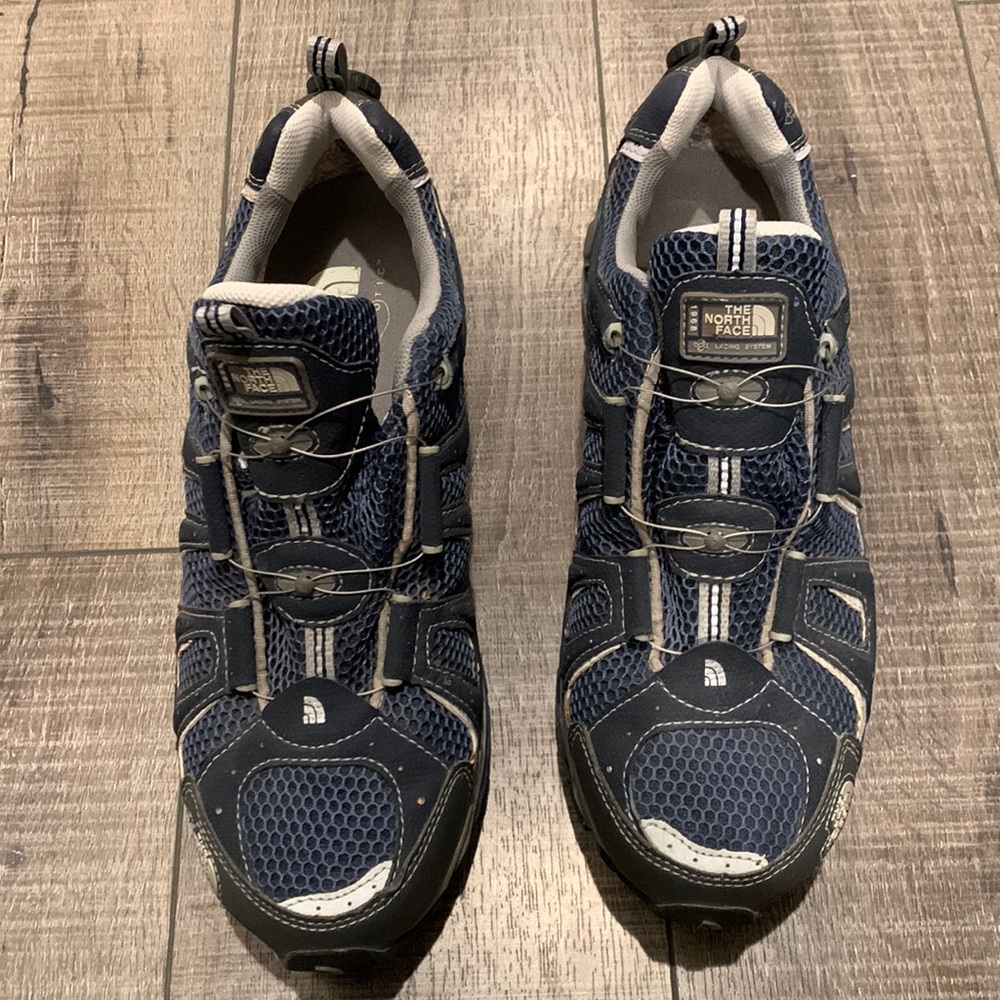 The North Face blue hiking boots